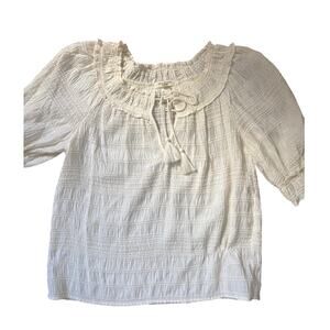 Max Studio Cream Ivory Smocked Tie Blouse Puff Sleeve Boho S